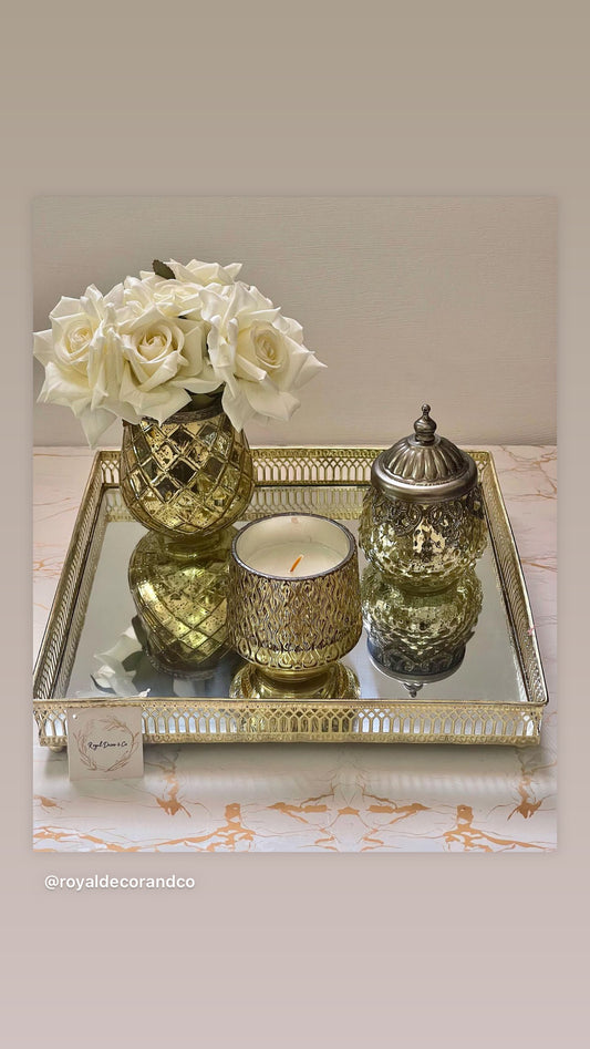 Gold mirror tray set